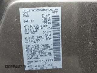 2015 Nissan Pathfinder SV z VIN 5N1AR2MN0FC704228, wystawiony jako IAAI lot #42248054 z przebiegiem 144 106 mil mil oraz . Historia ofert i sprzedaży dostępna na DreamBid. Obrazek 9.
