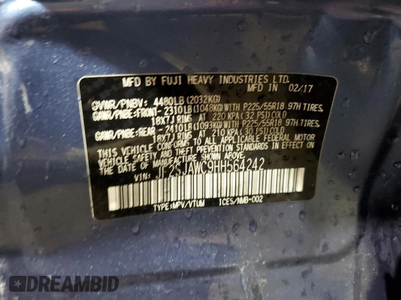 2017 Subaru Forester Touring z VIN JF2SJAWC9HH564242, wystawiony jako Copart lot #59209265 z przebiegiem Nie podano mil oraz Szkoda całkowita • Salvage title. Historia ofert i sprzedaży dostępna na DreamBid. Obrazek 14.