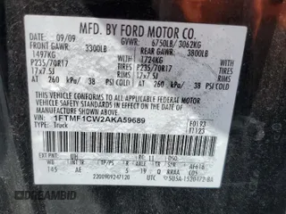 2010 Ford F-150 XL with VIN 1FTMF1CW2AKA59689, listed as a Copart auction lot 56910195 with 167,899 mi miles and Salvage title. Bid and sale history available at DreamBid. Image 12.