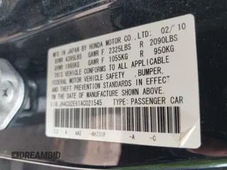 2010 Acura TSX z VIN JH4CU2E61AC021545, wystawiony jako IAAI lot #42405196 z przebiegiem 283 554 mil mil oraz . Historia ofert i sprzedaży dostępna na DreamBid. Obrazek 9.