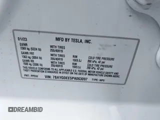 2023 Tesla Model Y Long Range z VIN 7SAYGDEE5PA063097, wystawiony jako IAAI lot #42171871 z przebiegiem Nie podano mil oraz . Historia ofert i sprzedaży dostępna na DreamBid. Obrazek 9.