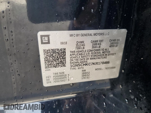 2019 Chevrolet Suburban LT with VIN 1GNSCHKC7KR178466, listed as a Copart auction lot 70145464 with 189,683 mi miles and Clean Title. Bid and sale history available at DreamBid. Image 13.