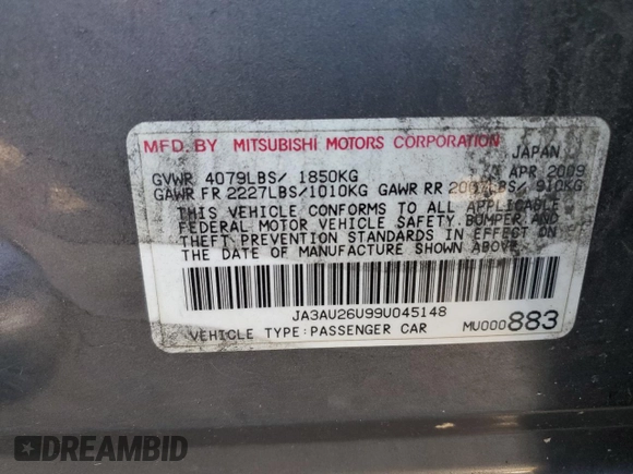 2009 Mitsubishi Lancer ES with VIN JA3AU26U99U045148, listed as a Copart auction lot 63784504 with 180,338 mi miles and Clean Title. Bid and sale history available at carsss.com. Image 12.