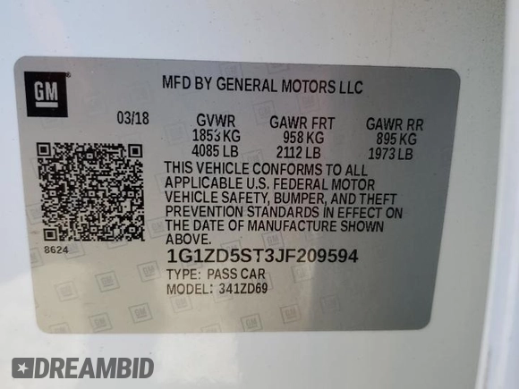 2018 Chevrolet Malibu LT with VIN 1G1ZD5ST3JF209594, listed as a Copart auction lot 83364154 with 97,165 mi miles and Non Repairable. Bid and sale history available at carsss.com. Image 14.