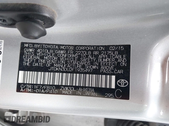 2015 Toyota Prius Four z VIN JTDKN3DU2F1935497, wystawiony jako IAAI lot #42330002 z przebiegiem 237 332 mil mil oraz . Historia ofert i sprzedaży dostępna na DreamBid. Obrazek 9.