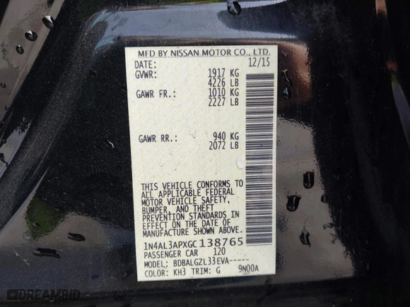 2016 Nissan Altima 2.5 SL with VIN 1N4AL3APXGC138765, listed as a IAAI auction lot 41540035 with 114,966 mi miles. Bid and sale history available at carsss.com. Image 9.