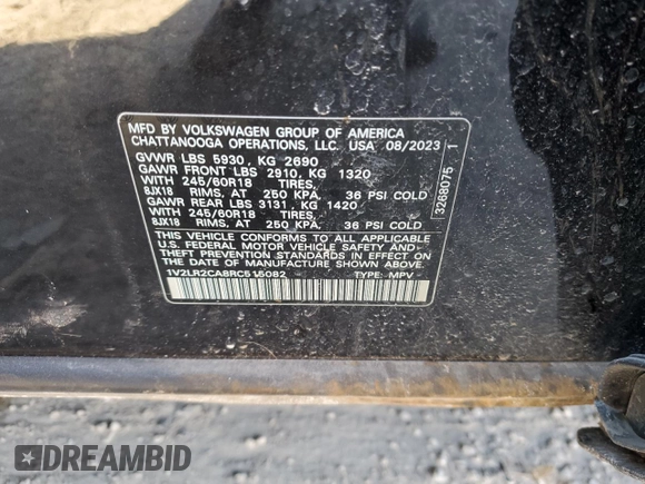 2024 Volkswagen Atlas SE with VIN 1V2LR2CA8RC515082, listed as a Copart auction lot 42556065 with Not provided miles and Salvage title. Bid and sale history available at DreamBid. Image 13.