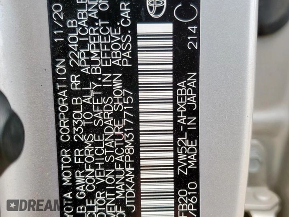 2021 Toyota Prius LE z VIN JTDKAMFP8M3177157, wystawiony jako Copart lot #63668045 z przebiegiem 44 760 mil mil oraz Czysty tytuł • Clean title. Historia ofert i sprzedaży dostępna na DreamBid. Obrazek 13.