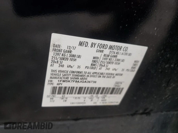 2018 Ford Explorer Limited z VIN 1FM5K7F84JGA36736, wystawiony jako Copart lot #51037805 z przebiegiem 146 853 mil mil oraz Szkoda całkowita • Salvage title. Historia ofert i sprzedaży dostępna na DreamBid. Obrazek 14.