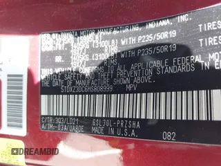 2017 Toyota Sienna SE with VIN 5TDXZ3DC6HS808999, listed as a IAAI auction lot 42111614 with 107,781 mi miles and . Bid and sale history available at DreamBid. Image 9.