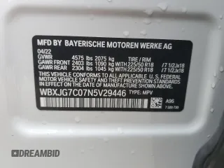 2022 BMW X1 sDrive28i with VIN WBXJG7C07N5V29446, listed as a Copart auction lot 88263585 with 46,234 mi miles and Salvage Title. Bid and sale history available at carsss.com. Image 14.