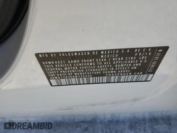 2016 Volkswagen Jetta Sport z VIN 3VWD17AJ9GM239405, wystawiony jako Copart lot #47885475 z przebiegiem 90 823 mil mil oraz Szkody całkowita. Historia ofert i sprzedaży dostępna na DreamBid. Obrazek 15.