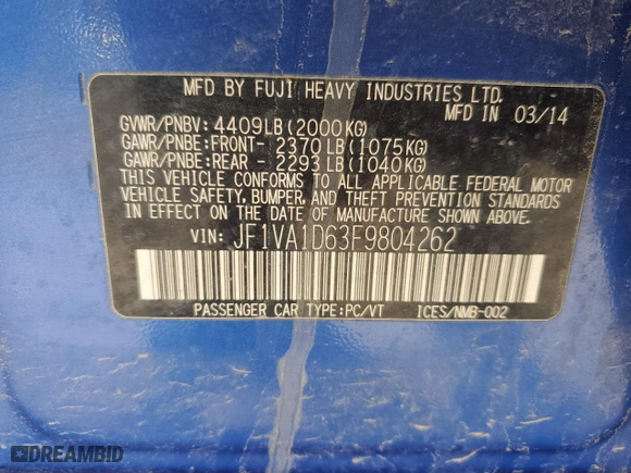 2015 Subaru WRX Premium with VIN JF1VA1D63F9804262, listed as a Copart auction lot 48671505 with 143,567 mi miles and Salvage Title. Bid and sale history available at carsss.com. Image 15.