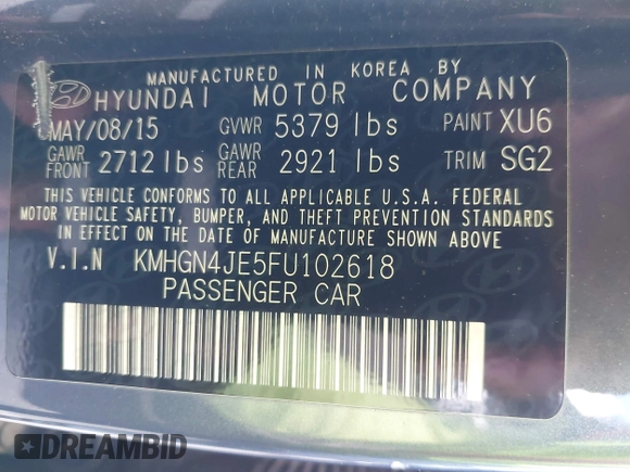 2015 Hyundai Genesis 3.8L z VIN KMHGN4JE5FU102618, wystawiony jako IAAI lot #42215274 z przebiegiem 138 516 mil mil oraz . Historia ofert i sprzedaży dostępna na DreamBid. Obrazek 9.