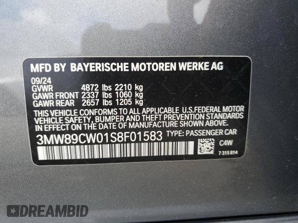 2025 BMW 3 Series 330i xDrive with VIN 3MW89CW01S8F01583, listed as a Copart auction lot 47929825 with 4,134 mi miles and Clean Title. Bid and sale history available at carsss.com. Image 12.