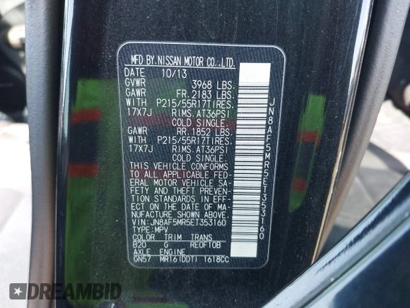 2014 Nissan Juke S with VIN JN8AF5MR5ET353160, listed as a IAAI auction lot 42487786 with Not provided miles and . Bid and sale history available at DreamBid. Image 9.