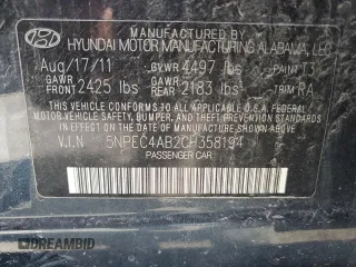 2012 Hyundai Sonata Limited with VIN 5NPEC4AB2CH358194, listed as a Copart auction lot 55728974 with 149,269 mi miles and Salvage Title. Bid and sale history available at DreamBid. Image 12.