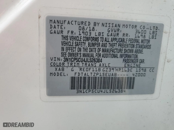 2018 Nissan Kicks SR with VIN 3N1CP5CU4JL526384, listed as a Copart auction lot 52285245 with 166,008 mi miles and Clean Title. Bid and sale history available at carsss.com. Image 13.