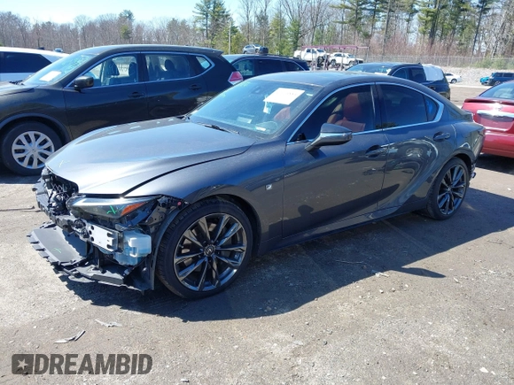 2021 Lexus IS 350 F Sport with VIN JTHGZ1E2XM5022762, listed as a IAAI auction lot 41974884 with 41,381 mi miles and . Bid and sale history available at DreamBid. Image 2.