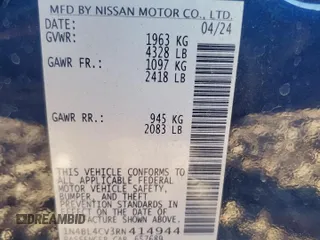 2024 Nissan Altima SR with VIN 1N4BL4CV3RN414944, listed as a Copart auction lot 80497634 with 4,313 mi miles and Salvage title. Bid and sale history available at DreamBid. Image 14.