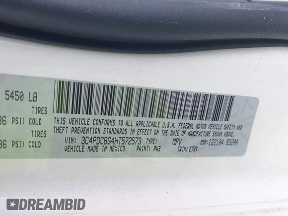 2017 Dodge Journey SXT with VIN 3C4PDCBG4HT572573, listed as a IAAI auction lot 42036006 with 209,854 mi miles and . Bid and sale history available at DreamBid. Image 9.