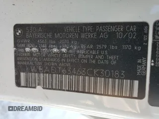 2003 BMW 5 Series 530iA with VIN WBADT63463CK30183, listed as a Copart auction lot 49673635 with 0 mi miles and Non Repairable. Bid and sale history available at carsss.com. Image 12.