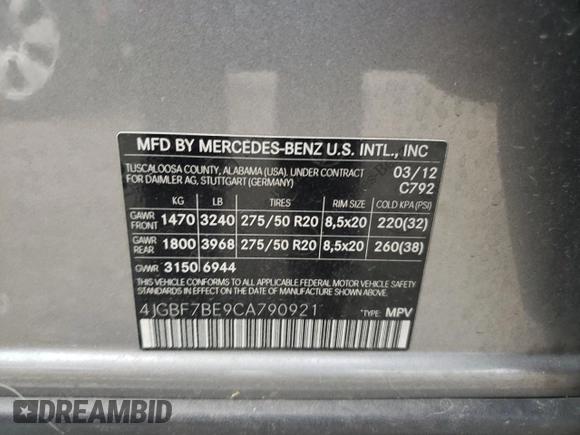 2012 Mercedes-Benz GL-Class GL 450 with VIN 4JGBF7BE9CA790921, listed as a Copart auction lot 78476144 with 148,467 mi miles and Clean Title. Bid and sale history available at carsss.com. Image 13.