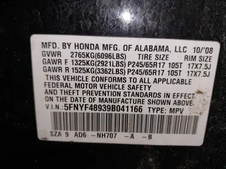 2009 Honda Pilot Touring with VIN 5FNYF48939B041166, listed as a IAAI auction lot 42098397 with 228,305 mi miles and . Bid and sale history available at carsss.com. Image 9.