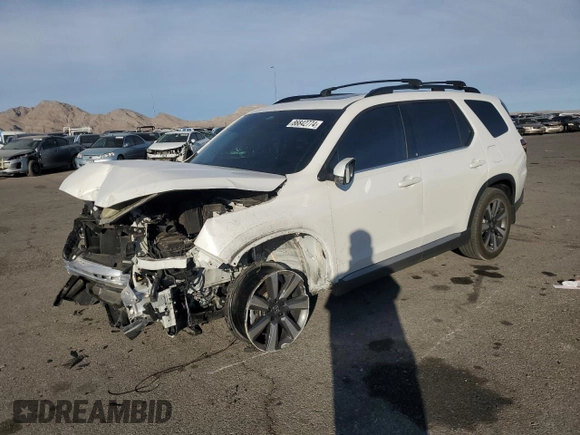 2023 Honda Pilot Elite with VIN 5FNYG1H80PB043716, listed as a Copart auction lot 86842774 with 16,823 mi miles and Salvage Title. Bid and sale history available at carsss.com. Image 1.