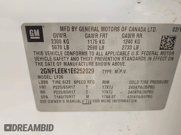 2014 Chevrolet Equinox LS with VIN 2GNFLEEK1E6252029, listed as a IAAI auction lot 42093480 with 129,378 mi miles and . Bid and sale history available at DreamBid. Image 9.