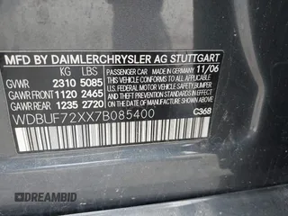 2007 Mercedes-Benz E 550 with VIN WDBUF72XX7B085400, listed as a IAAI auction lot 41650895 with 180,589 mi miles and . Bid and sale history available at DreamBid. Image 9.