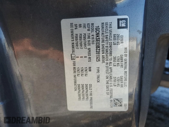 2011 Chevrolet Silverado 1500 LT with VIN 1GCNKSE03BZ281925, listed as a Copart auction lot 85048334 with 213,441 mi miles and Salvage Title. Bid and sale history available at DreamBid. Image 12.