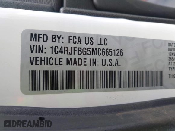 2021 Jeep Grand Cherokee Limited with VIN 1C4RJFBG5MC665126, listed as a IAAI auction lot 42277069 with 114,232 mi miles and . Bid and sale history available at DreamBid. Image 9.