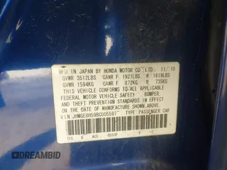 2011 Honda Fit Sport with VIN JHMGE8H59BC005597, listed as a IAAI auction lot 41878417 with 192,156 mi miles and . Bid and sale history available at DreamBid. Image 9.