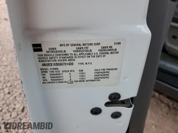 2006 Isuzu Ascender S z VIN 4NUES16S666701439, wystawiony jako Copart lot #81931414 z przebiegiem 186 872 mil mil oraz Szkoda całkowita • Salvage title. Historia ofert i sprzedaży dostępna na DreamBid. Obrazek 15.