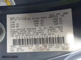 2008 Mitsubishi Eclipse GS with VIN 4A3AK24F18E002179, listed as a IAAI auction lot 41237752 with 107,505 mi miles. Bid and sale history available at carsss.com. Image 9.
