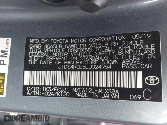 2020 Toyota Corolla SE with VIN JTDS4RCE5LJ024964, listed as a IAAI auction lot 41567845 with 58,549 mi miles. Bid and sale history available at carsss.com. Image 9.