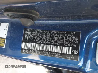2011 Toyota Prius I with VIN JTDKN3DU1B1449984, listed as a IAAI auction lot 41741870 with 166,367 mi miles and . Bid and sale history available at DreamBid. Image 9.