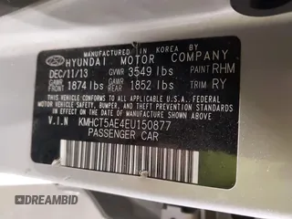 2014 Hyundai Accent GS with VIN KMHCT5AE4EU150877, listed as a IAAI auction lot 41989235 with 68,918 mi miles. Bid and sale history available at carsss.com. Image 9.