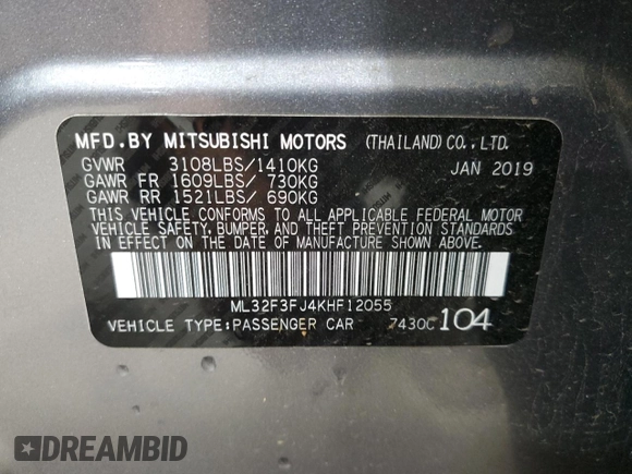 2019 Mitsubishi Mirage ES z VIN ML32F3FJ4KHF12055, wystawiony jako Copart lot #57972685 z przebiegiem 49 280 mil mil oraz Szkoda całkowita • Salvage title. Historia ofert i sprzedaży dostępna na DreamBid. Obrazek 12.