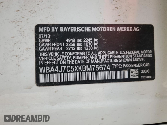 2019 BMW 4 Series 440i xDrive with VIN WBA4J7C5XKBM75674, listed as a Copart auction lot 47610865 with 92,288 mi miles and Salvage Title. Bid and sale history available at carsss.com. Image 12.
