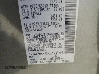 2015 Nissan Pathfinder SL with VIN 5N1AR2MNXFC677846, listed as a Copart auction lot 56226225 with 105,108 mi miles and Salvage title. Bid and sale history available at DreamBid. Image 12.