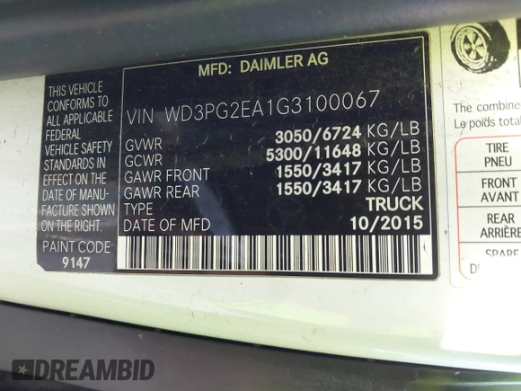 2016 Mercedes-Benz Metris Cargo z VIN WD3PG2EA1G3100067, wystawiony jako IAAI lot #41637257 z przebiegiem 571 601 mil mil oraz . Historia ofert i sprzedaży dostępna na DreamBid. Obrazek 9.