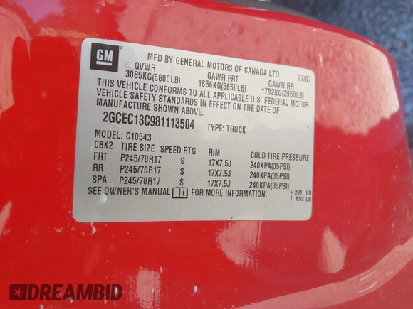 2008 Chevrolet Silverado 1500 Work Truck with VIN 2GCEC13C981113504, listed as a IAAI auction lot 42052052 with 290,072 mi miles and . Bid and sale history available at DreamBid. Image 9.