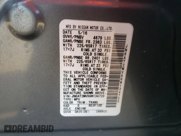 2016 Nissan Rogue S with VIN JN8AT2MVXGW134720, listed as a Copart auction lot 50911655 with 146,286 mi miles and Salvage Title. Bid and sale history available at carsss.com. Image 14.