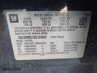 2016 Chevrolet Silverado 1500 LT with VIN 1GCVKREC7GZ123923, listed as a IAAI auction lot 41052739 with 122,837 mi miles. Bid and sale history available at carsss.com. Image 9.