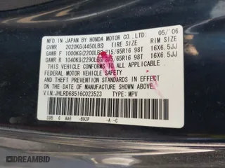 2006 Honda CR-V LX with VIN JHLRD68516C023523, listed as a IAAI auction lot 42053159 with 154,344 mi miles. Bid and sale history available at carsss.com. Image 9.