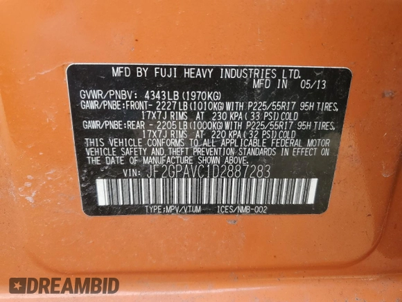 2013 Subaru Crosstrek Premium с VIN JF2GPAVC1D2887283, выставлен на аукционе Copart как лот 51919875 с пробегом 212 892 миль миль и Чистый • Clean title. История ставок и продаж доступна на DreamBid. Изображение 13.