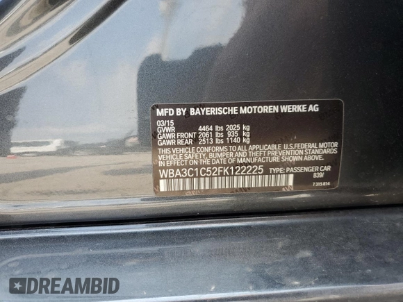 2015 BMW 3 Series 328i z VIN WBA3C1C52FK122225, wystawiony jako Copart lot #57556555 z przebiegiem 69 193 mil mil oraz Szkoda całkowita • Salvage title. Historia ofert i sprzedaży dostępna na DreamBid. Obrazek 12.