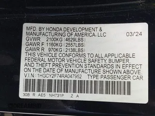 2024 Honda Accord Sport-L with VIN 1HGCY2F74RA047952, listed as a IAAI auction lot 42247379 with Not provided miles and . Bid and sale history available at DreamBid. Image 9.